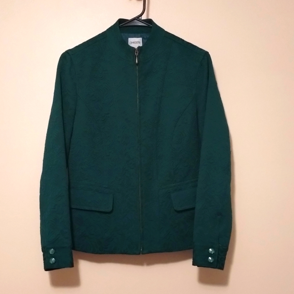 Chico's Green Vintage Blazer Jacket,, Floral Textured, Small - EUC